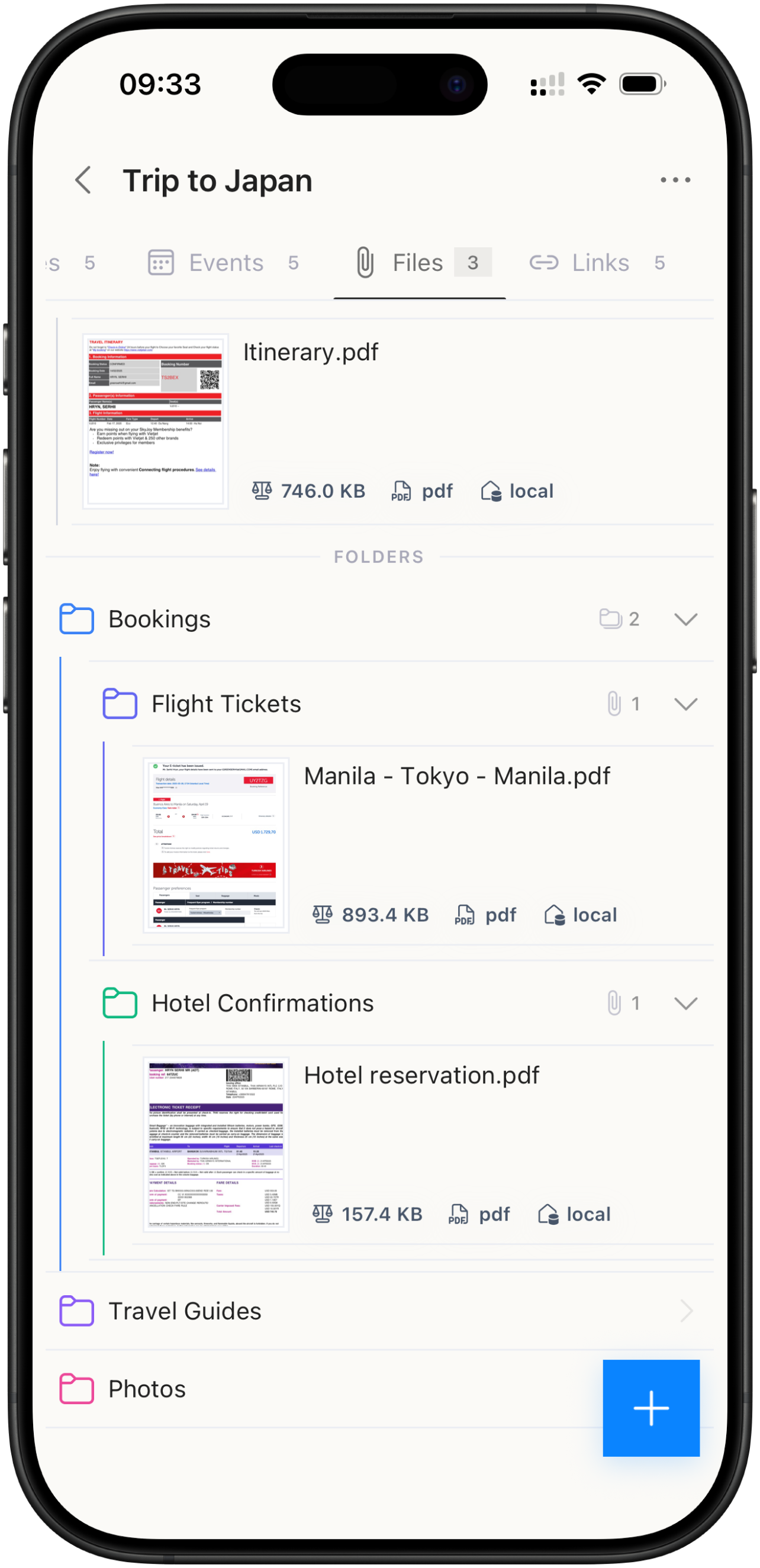 Brainee files feature screenshot