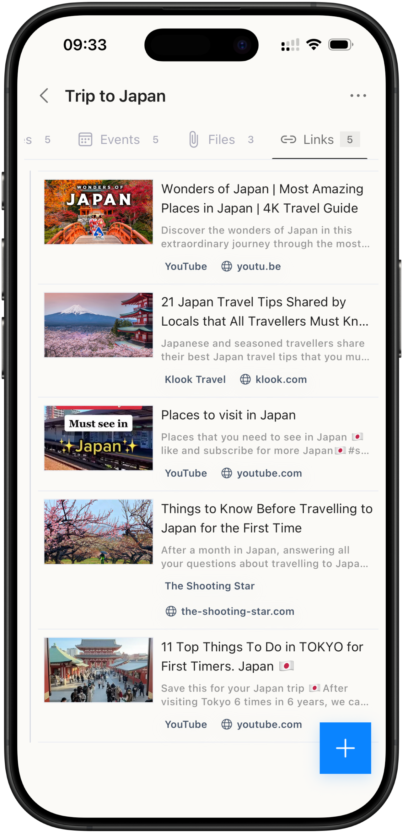 Brainee links feature screenshot